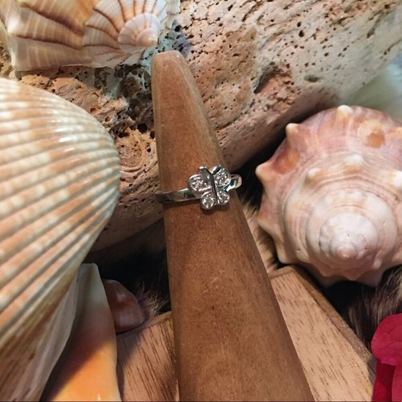 Sterling Silver Butterfly CZ Toe Ring Midi Ring - Picture 2 of 5